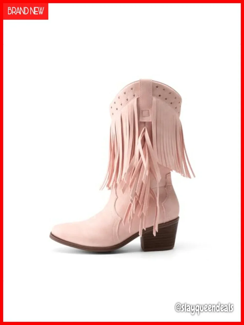 Girls Western Cowgirl Boots Faux Leather Square Toe Slip On